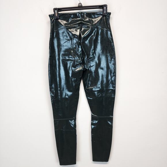 Spanx Faux Patent Leather Liquid Gloss Leggings Size M Deep Green Moto 20301R - Picture 4 of 15